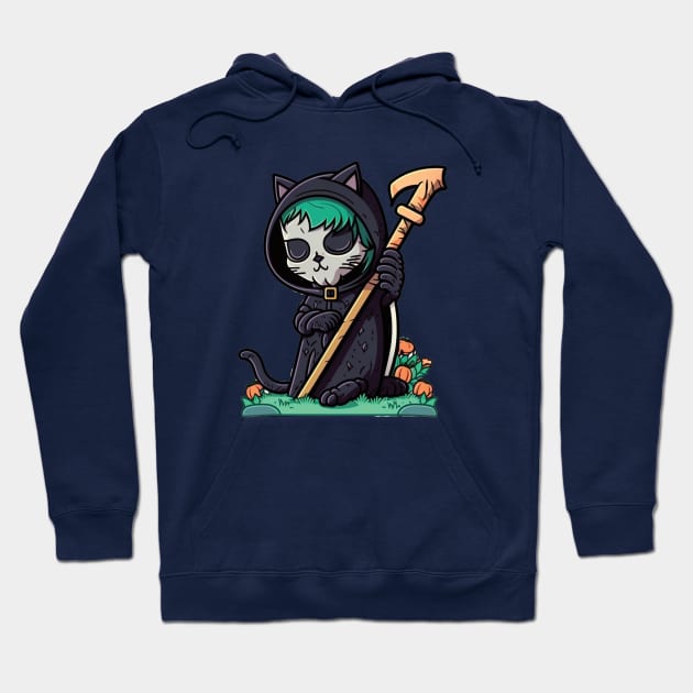 The Whiskered Reaper: A Feline of Death Hoodie by Cute Pets Stickers